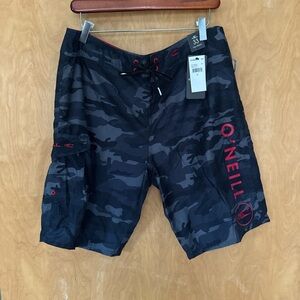 O'Neill Dark Camo Board Shorts with Red Details